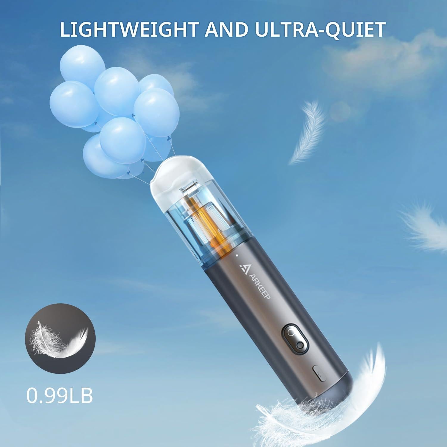 Aspiradora de Coche ARKEEP Inalámbrica 15KPa con Filtro HEPA