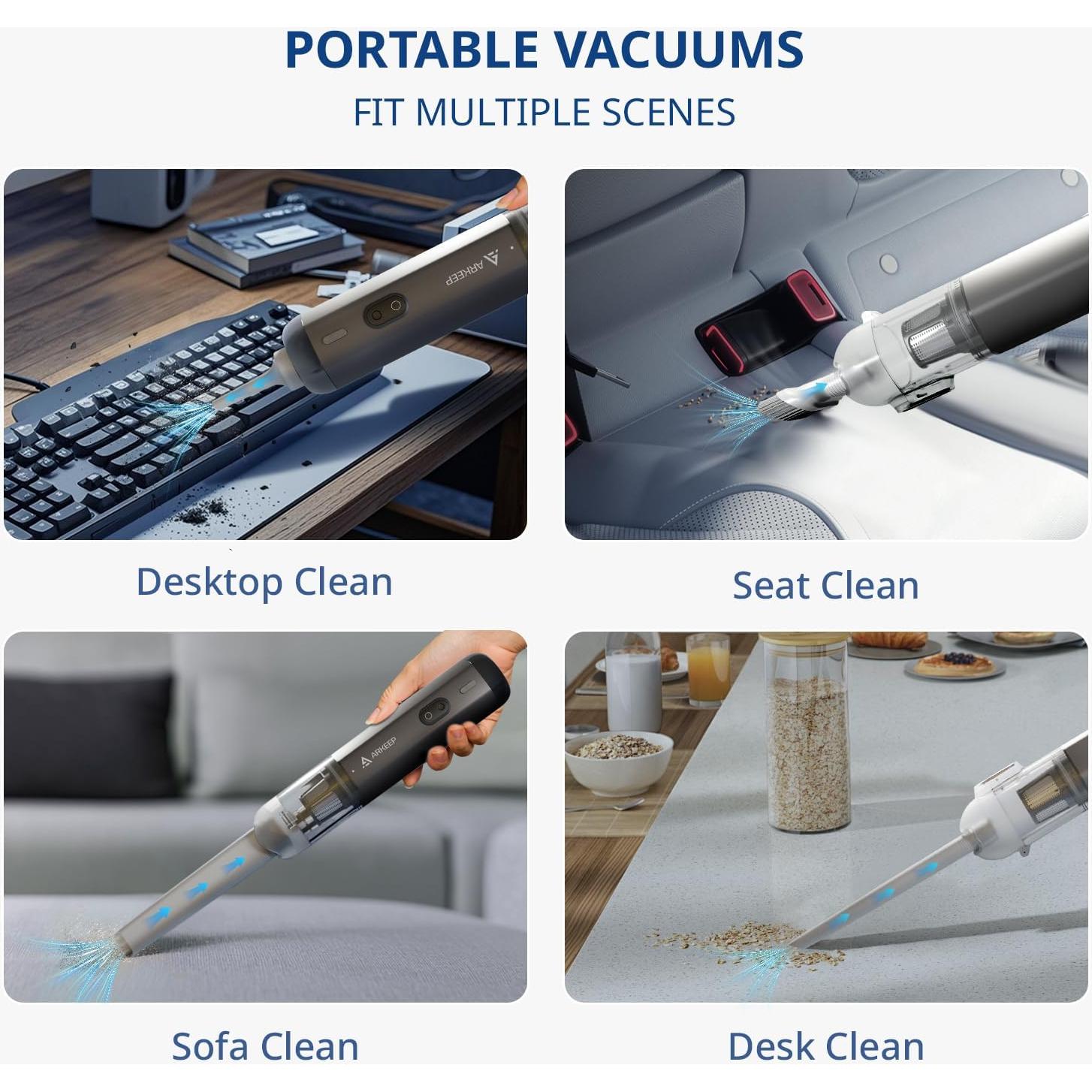 Aspiradora de Coche ARKEEP Inalámbrica 15KPa con Filtro HEPA