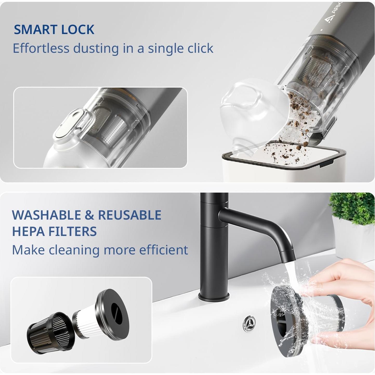 Aspiradora de Coche ARKEEP Inalámbrica 15KPa con Filtro HEPA