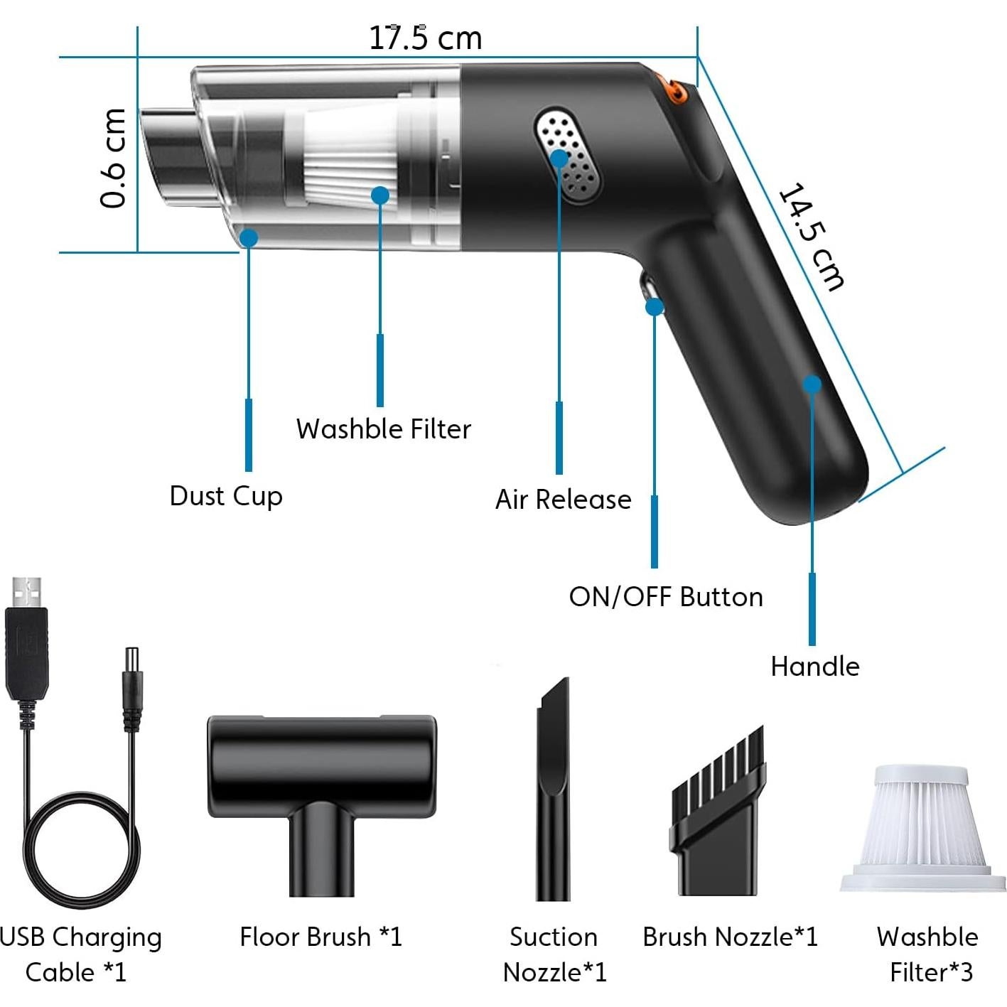 Aspiradora Inalámbrica Haisito HH-201 9000PA Portátil Negra