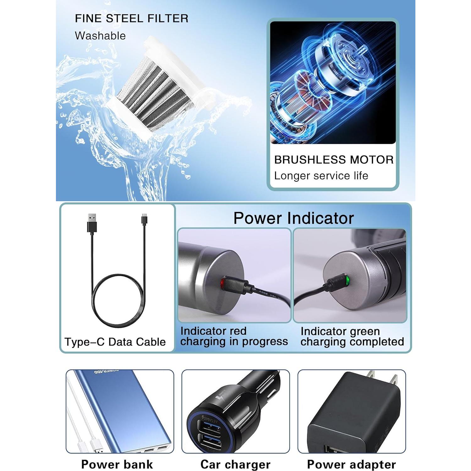 Aspiradora Portátil BENJEN 4 en 1 Inalámbrica 15000PA