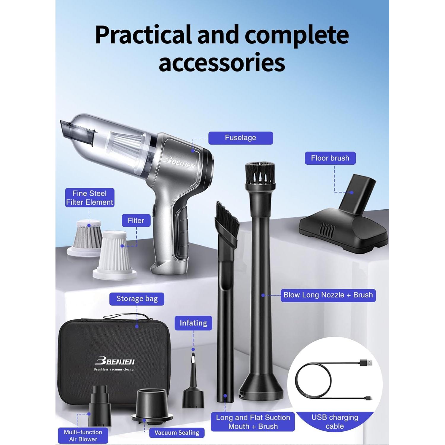 Aspiradora Portátil BENJEN 4 en 1 Inalámbrica 15000PA