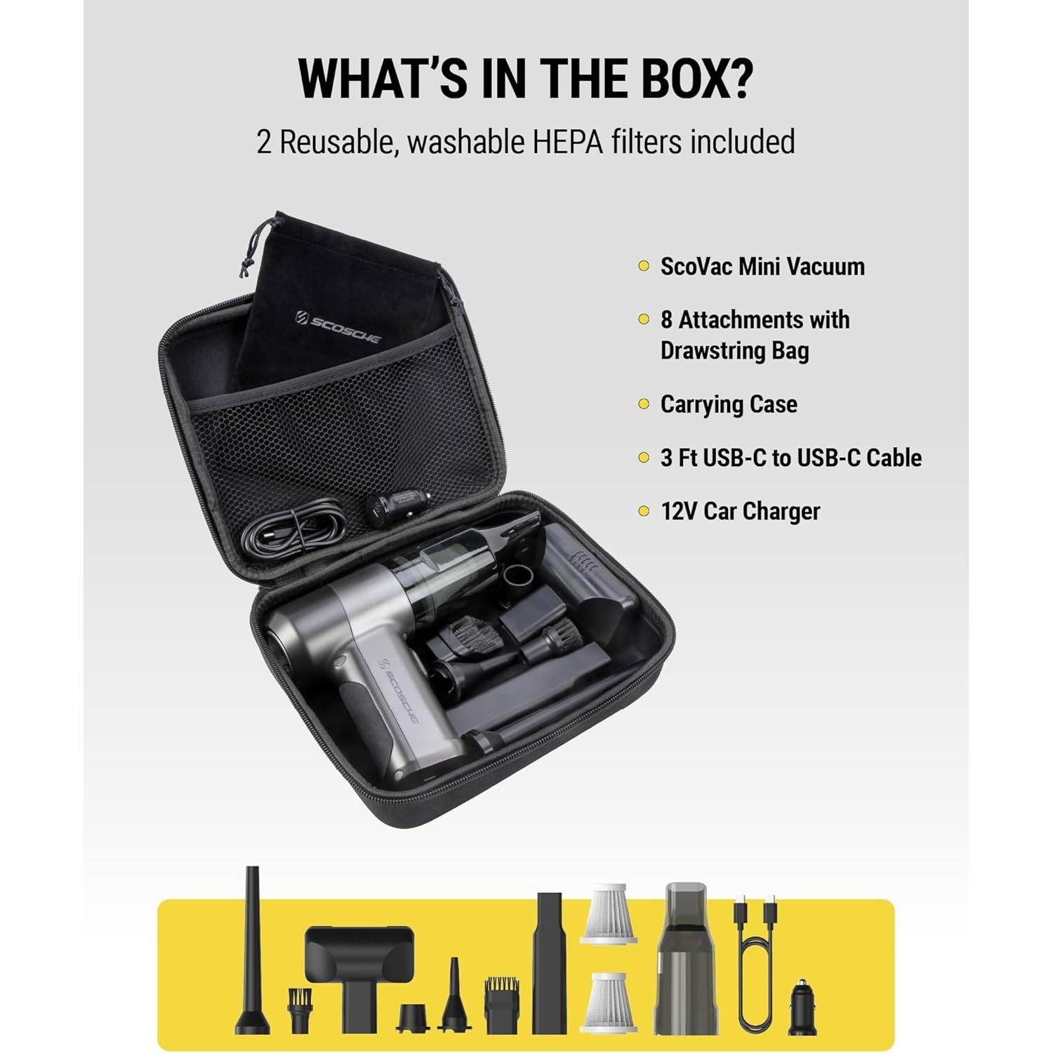 Aspiradora de Mano Inalámbrica Scosche SCOVAC 4 en 1, 12000 PA