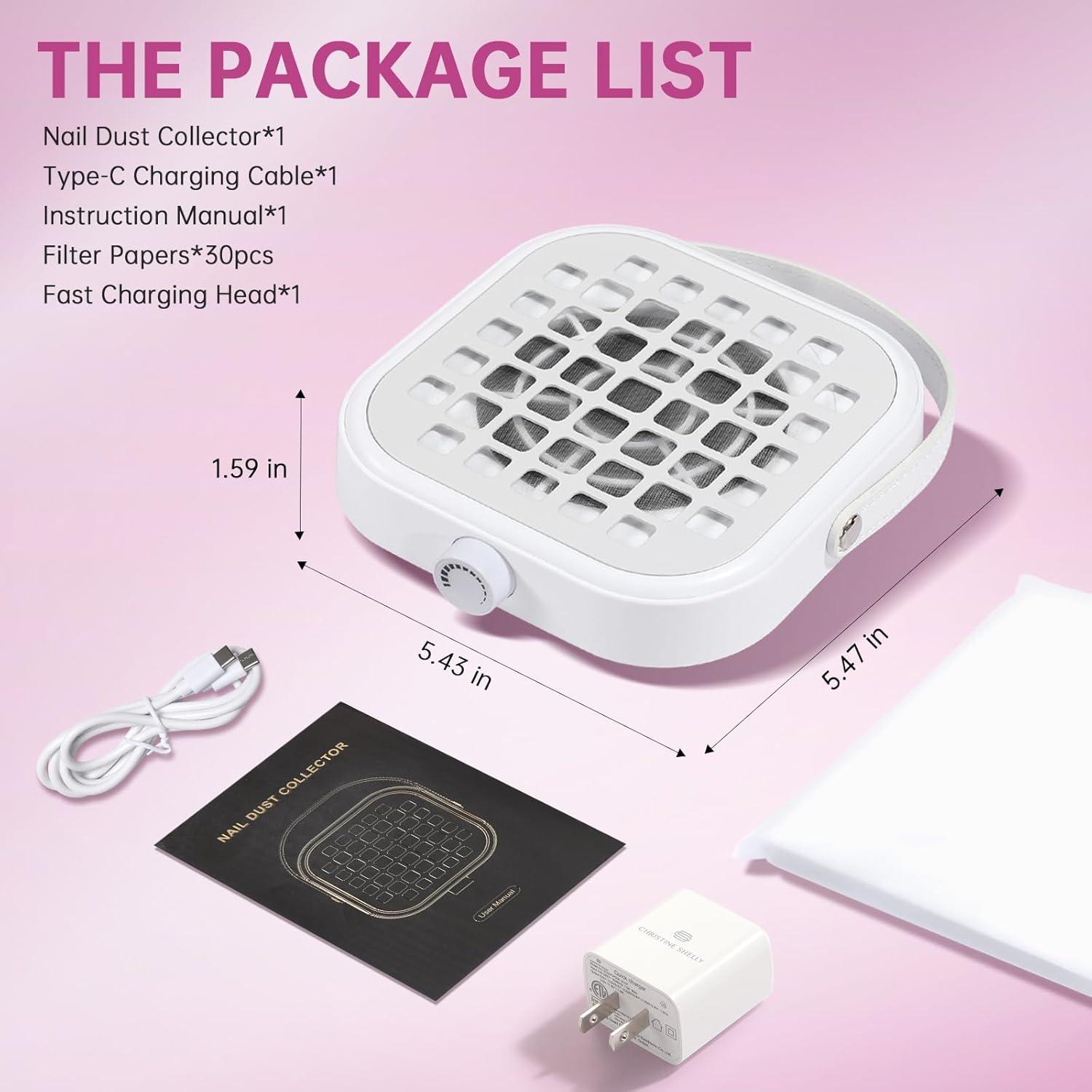 Extractor de Polvo de Uñas CHRISTINE SHELLY 6000RPM Blanco