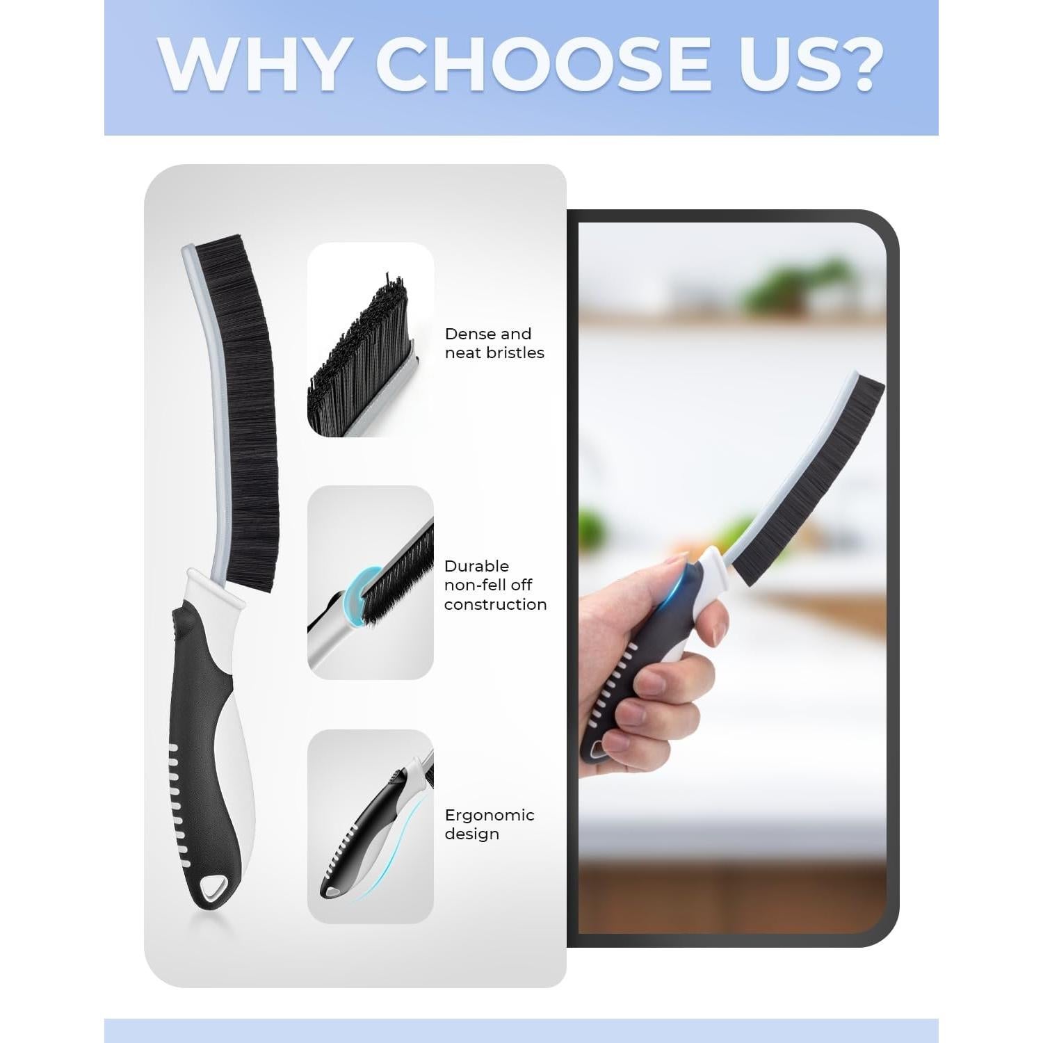 Cepillos de limpieza de ranuras CLEANGOR, 3 unidades, negro