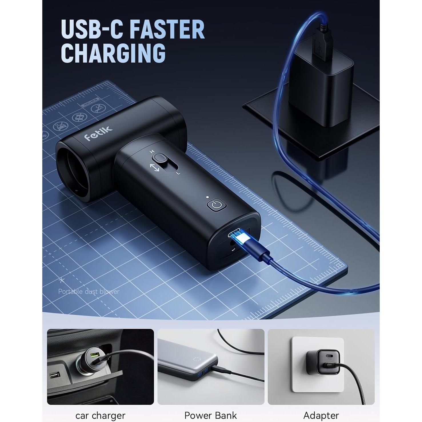 Soplador de Aire Comprimido Fetik AD0001, 3 Velocidades, 388g