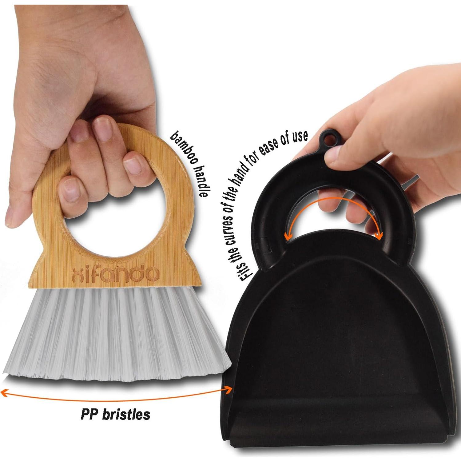 Mini Escoba y Recogedor Xifando - Mango de Bambú, 15x13 cm