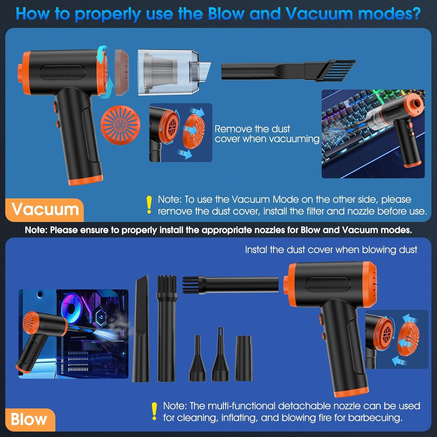 Soplador de Aire Comprimido y Aspiradora KOPIDOE VC016 3 Velocidades