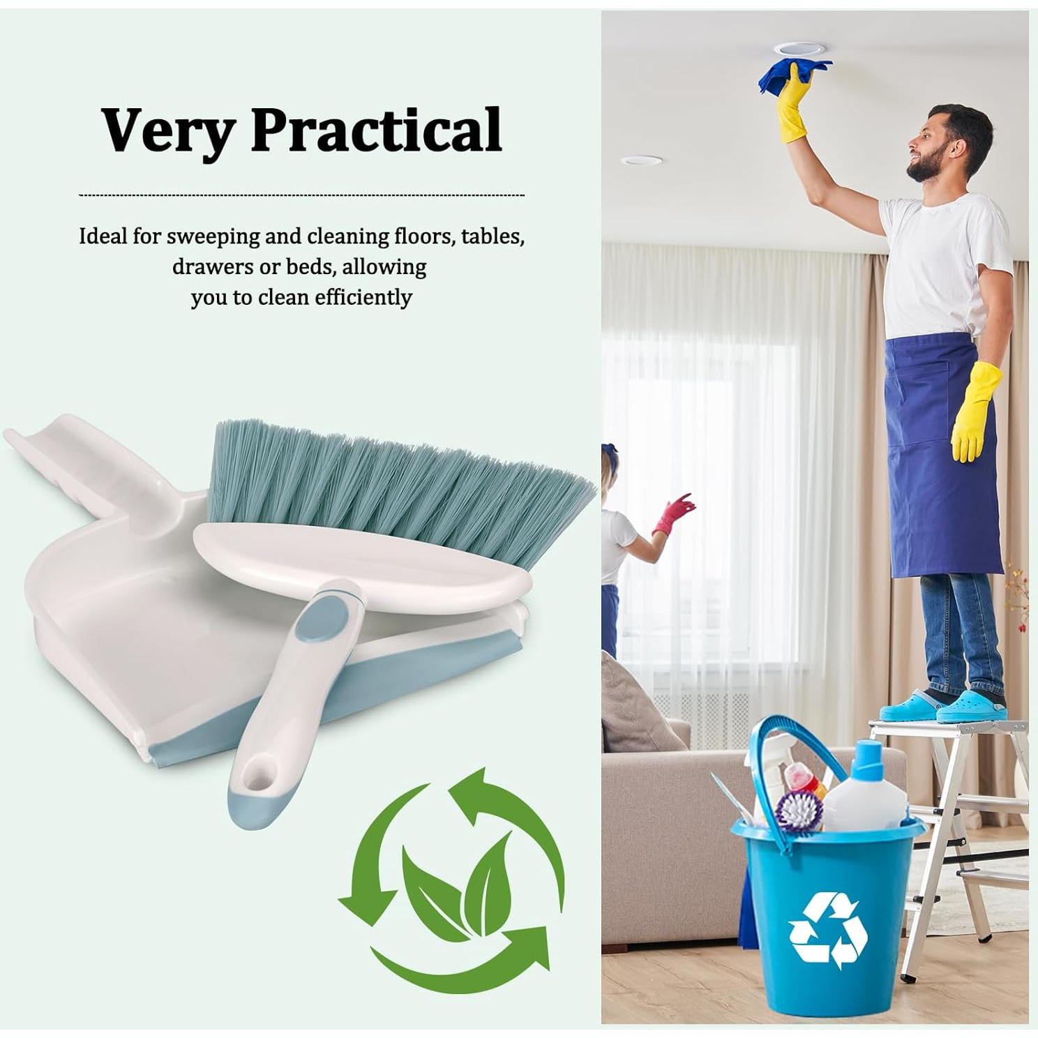 Juego de Escoba y Recogedor ZEDACY Compacto Blanco Verde