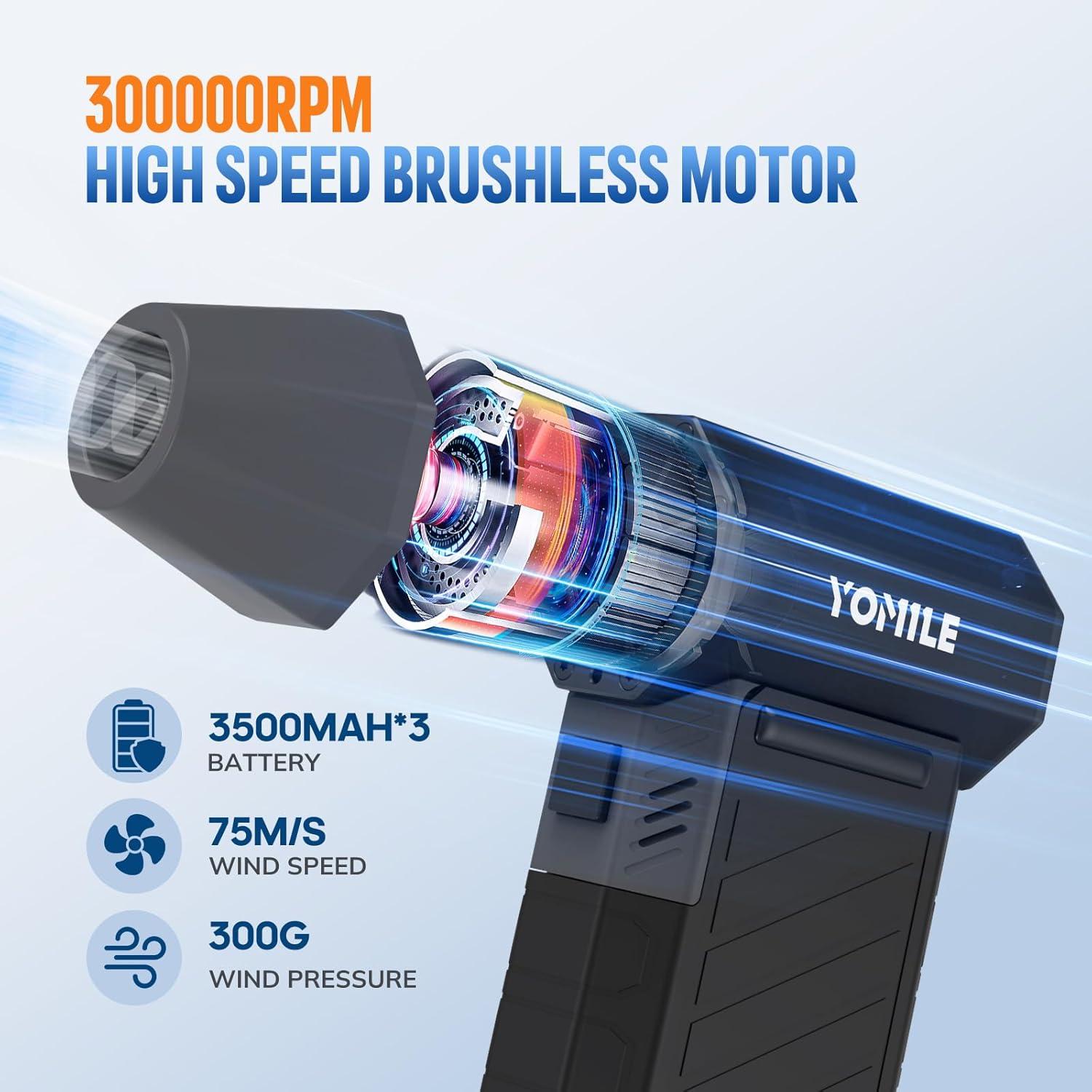 Soplador de aire eléctrico YOMILE 300000RPM 10500mAh portátil