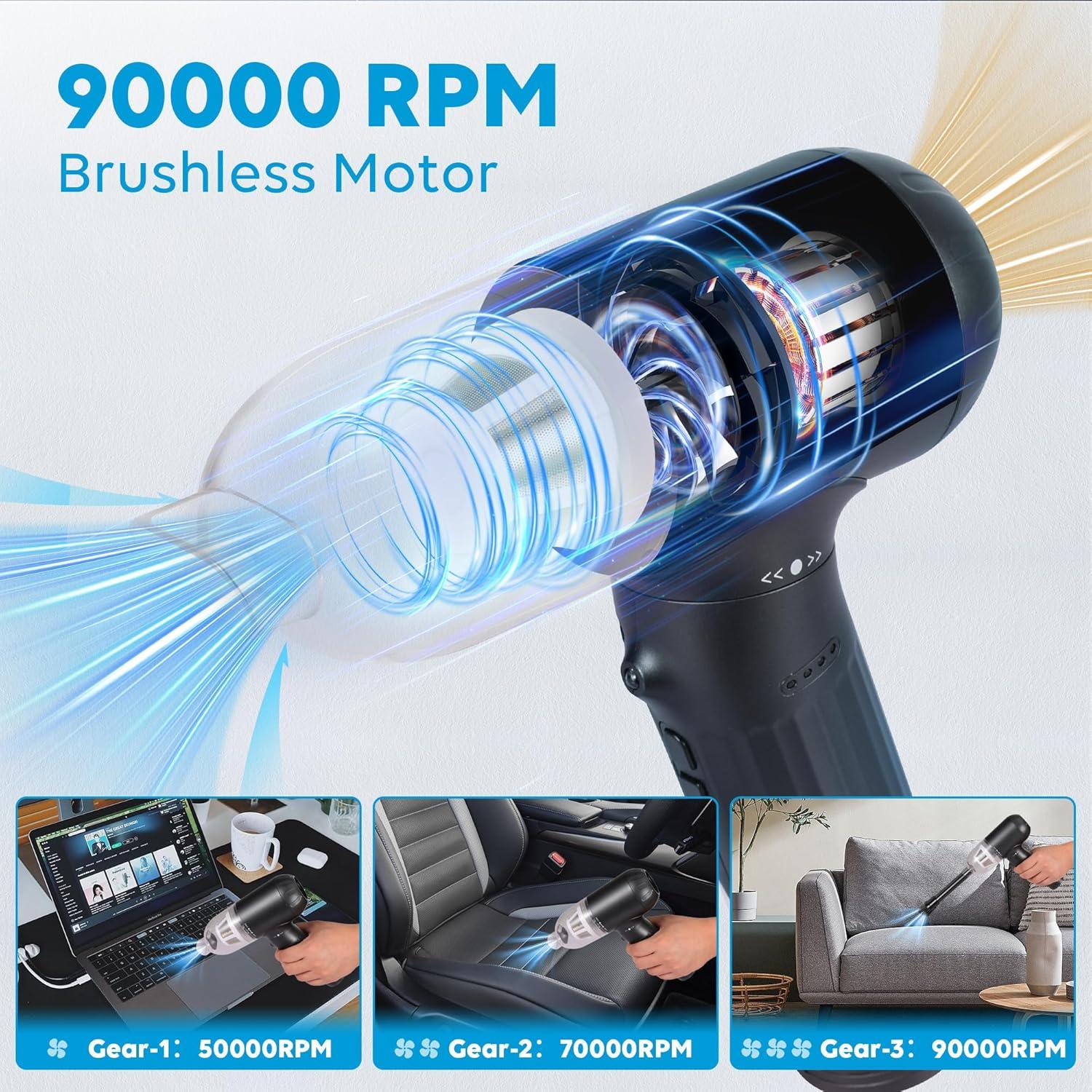 Soplador de Aire Comprimido TOBTOS 90W con Luz LED y 3 Velocidades