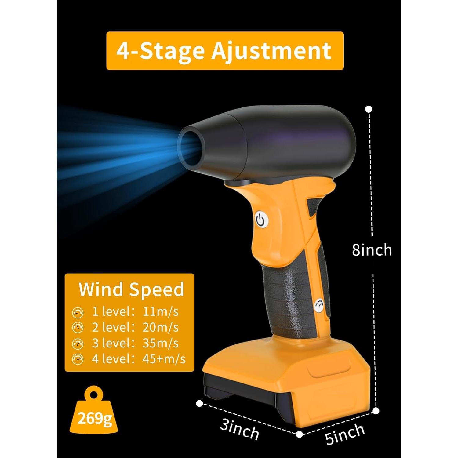 Soplador de Aire Seco Portátil Hellsehen 20V 50000 RPM