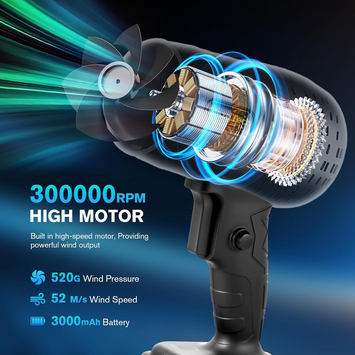 Soplador de Hojas Inalámbrico BlazeTech 300000RPM 2 Baterías 21V