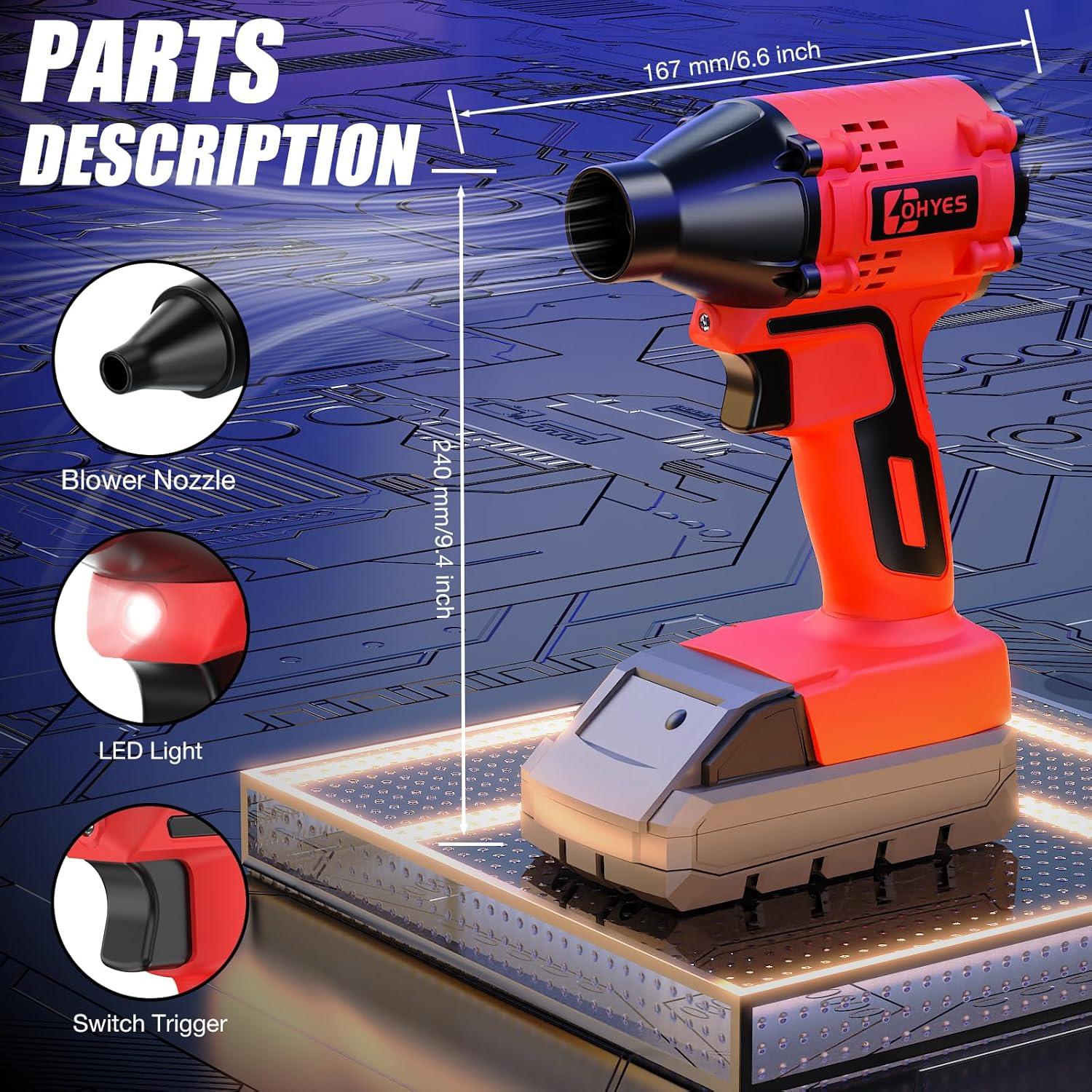 Soplador de Aire OHYES Motor Sin Escobillas 18V 440 MPH