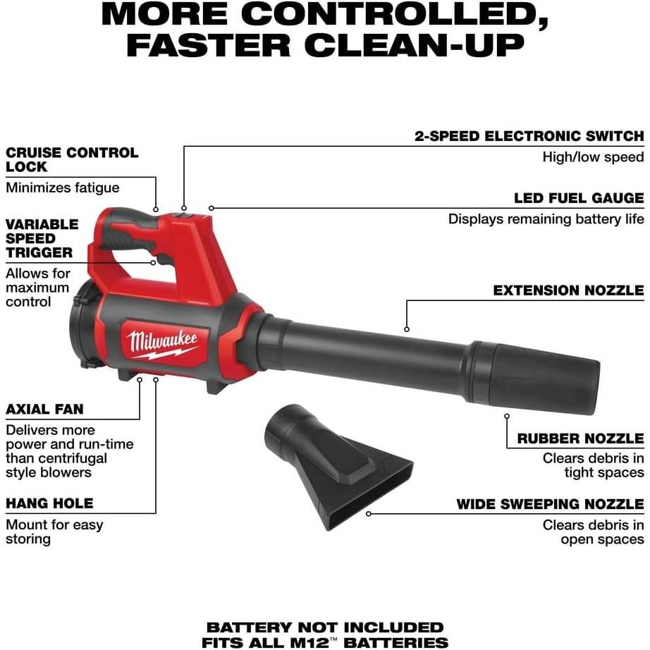 Soplador Compacto Inalámbrico Milwaukee M12 12V 0.54kg