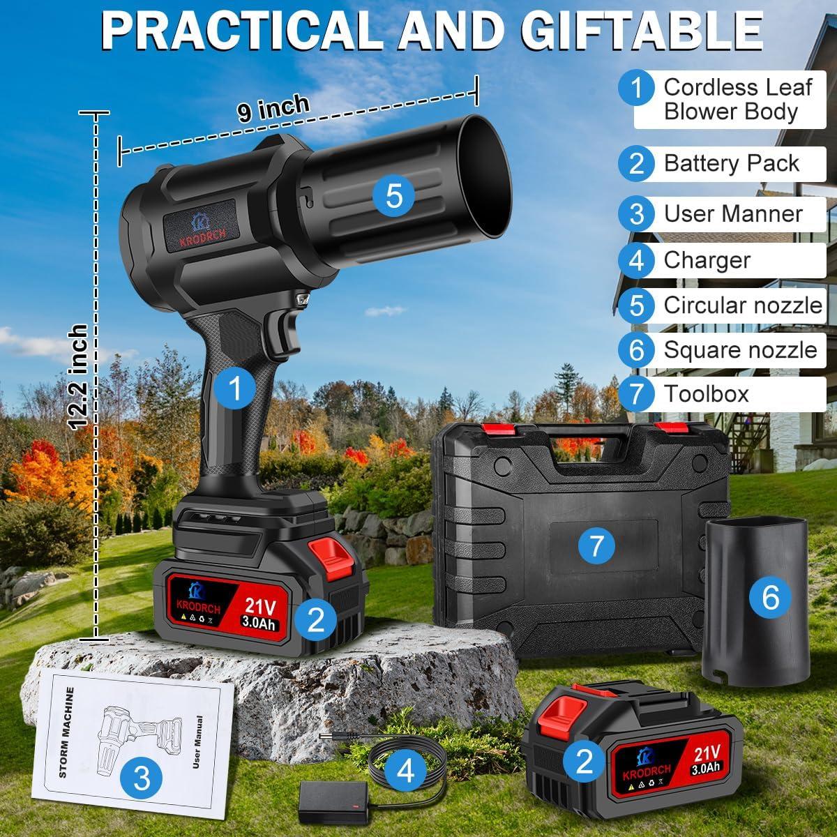 Soplador de Hojas Inalámbrico Krodrch 21V 3000mAh 300000RPM