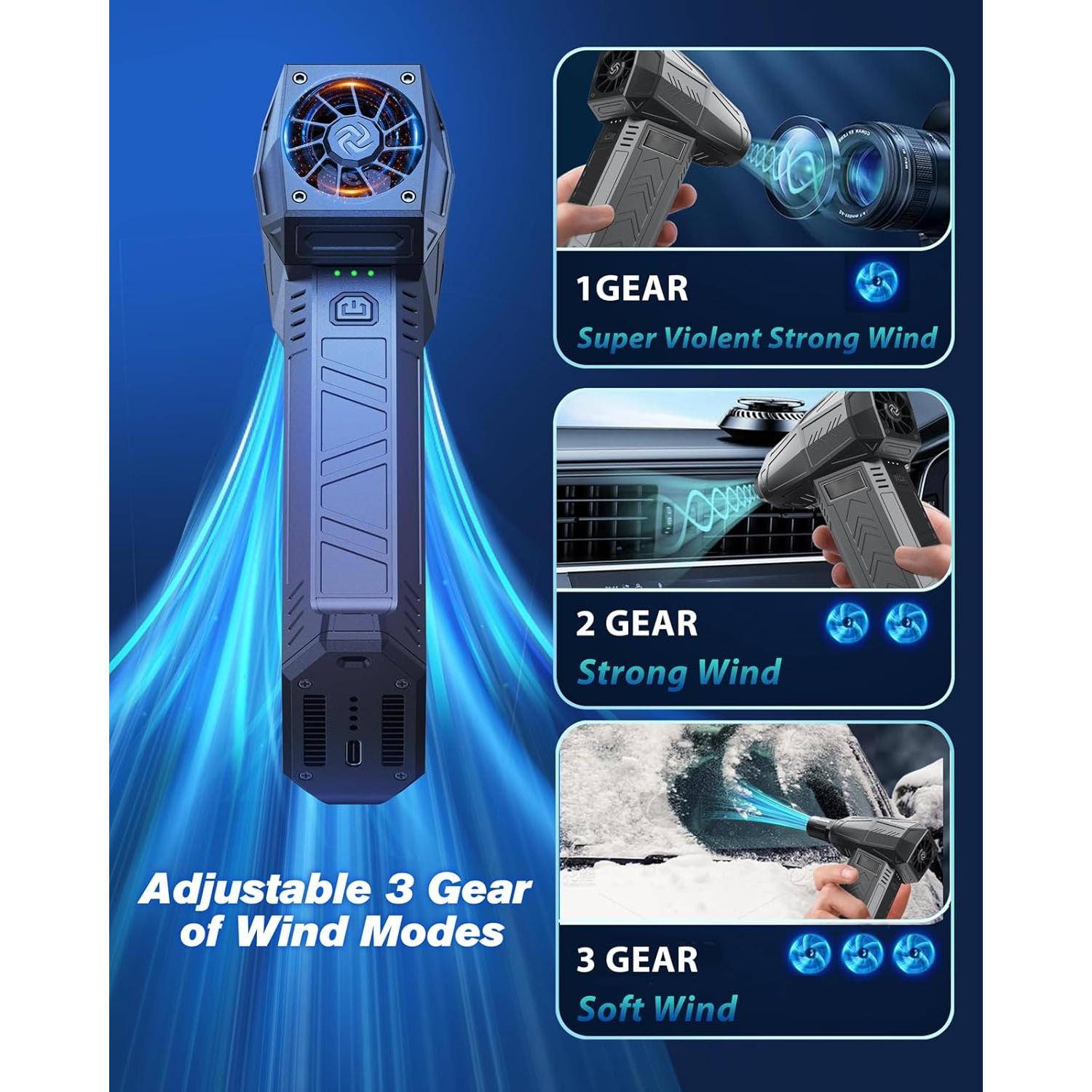 Soplador de Aire Comprimido Zezzo, 130000RPM, 3 Velocidades