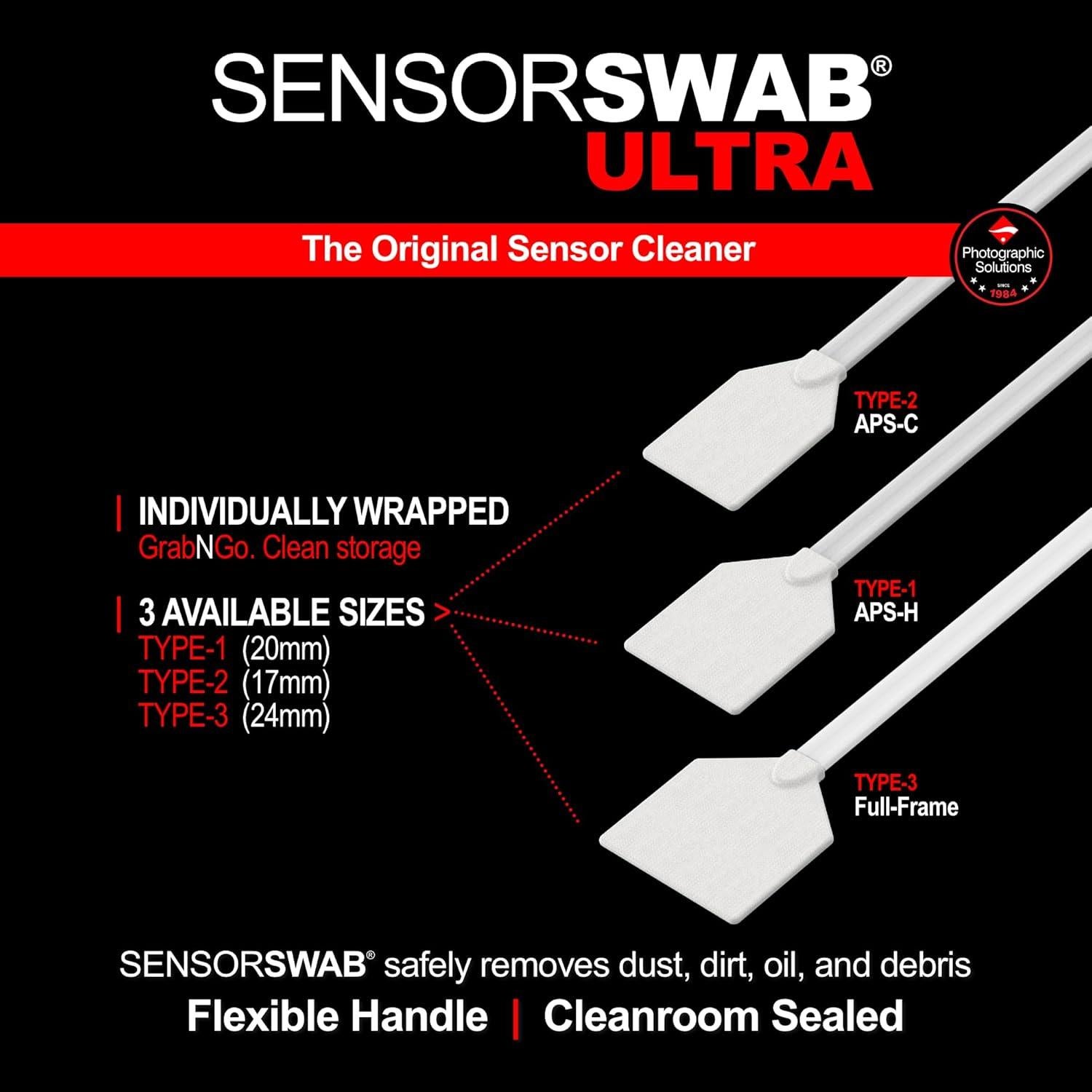 Sensor Cleaning Swab Kit - Aeroclipse Non-Flammable Optic Cleaning Solution (0.5oz/15ml) + Type-3 Sensor Swab Ultra 24mm (Pack of 6) - for Full Frame CMOS and CCD Sensors - Dust & Oil Remover