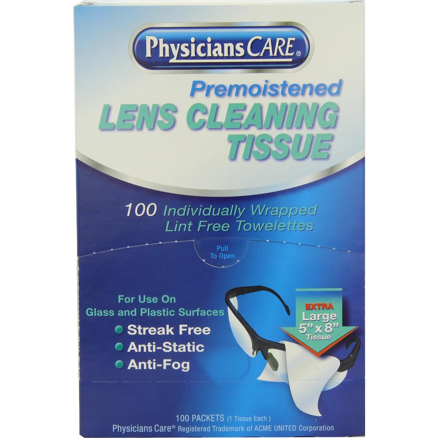 Toallitas de Limpieza de Lentes PhysiciansCare 100 Paquetes