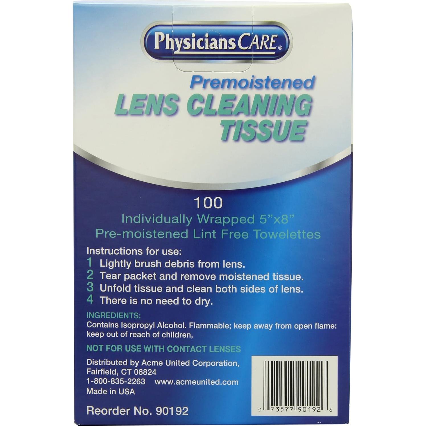 Toallitas de Limpieza de Lentes PhysiciansCare 100 Paquetes