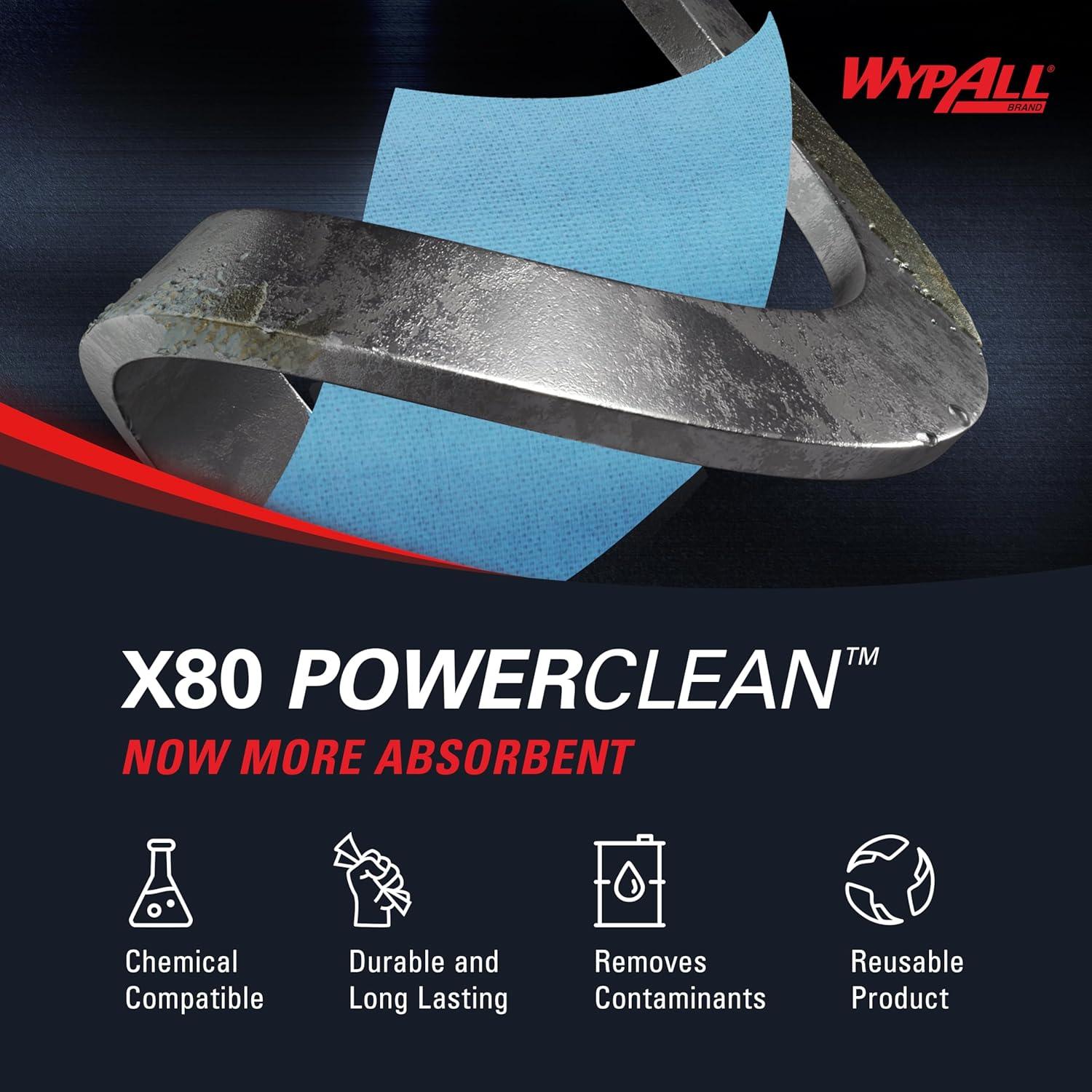 Paños WypAll PowerClean X80 Uso Pesado Azul 455 Hojas Jumbo