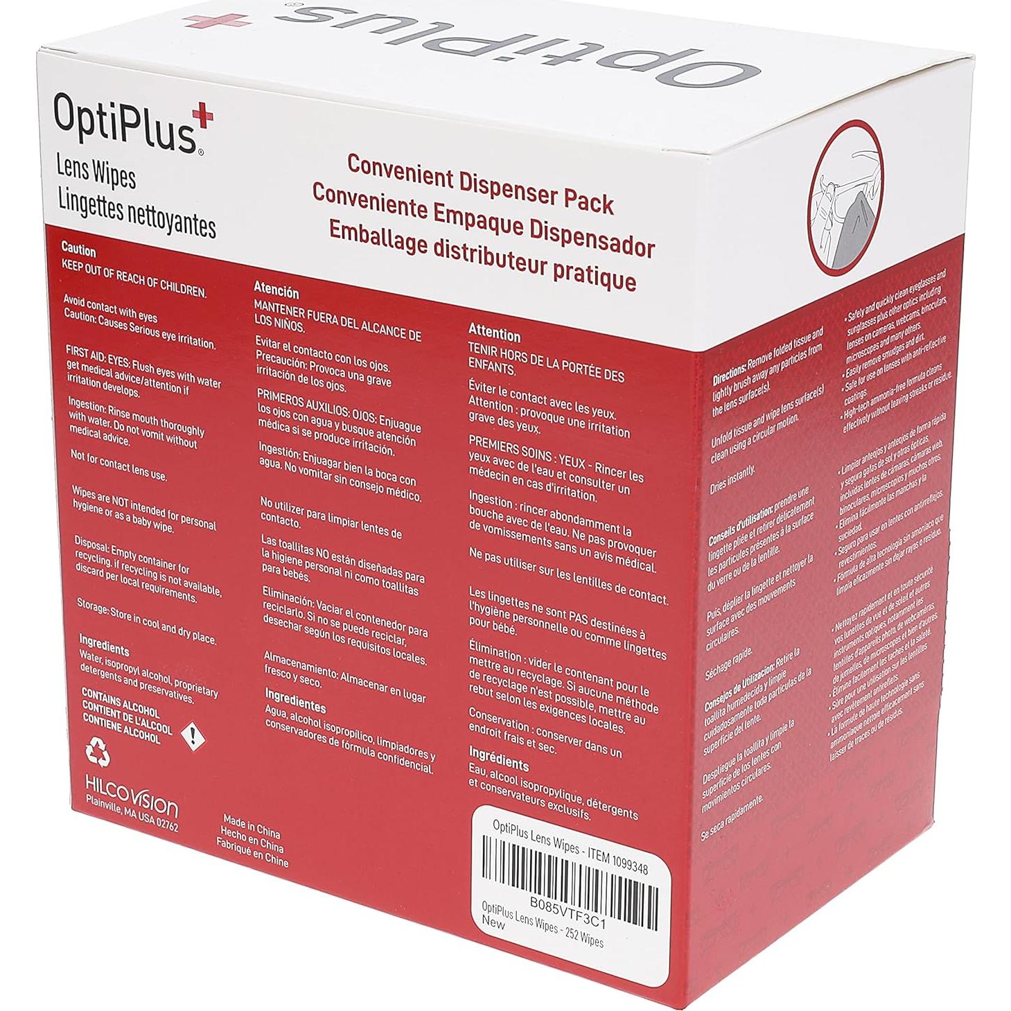 Toallitas de Limpieza para Lentes OptiPlus - 252 Unidades