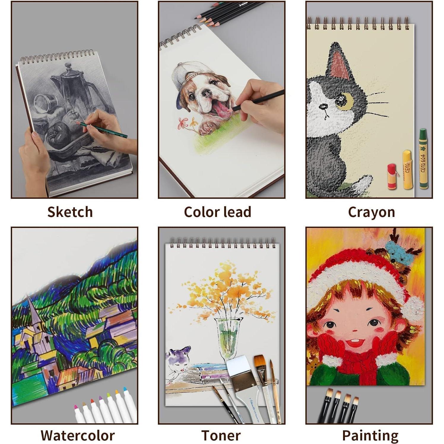 Bloc de Dibujo Fuxi 9x12" 60 Hojas 98lb/160gsm Espiral Burdeos