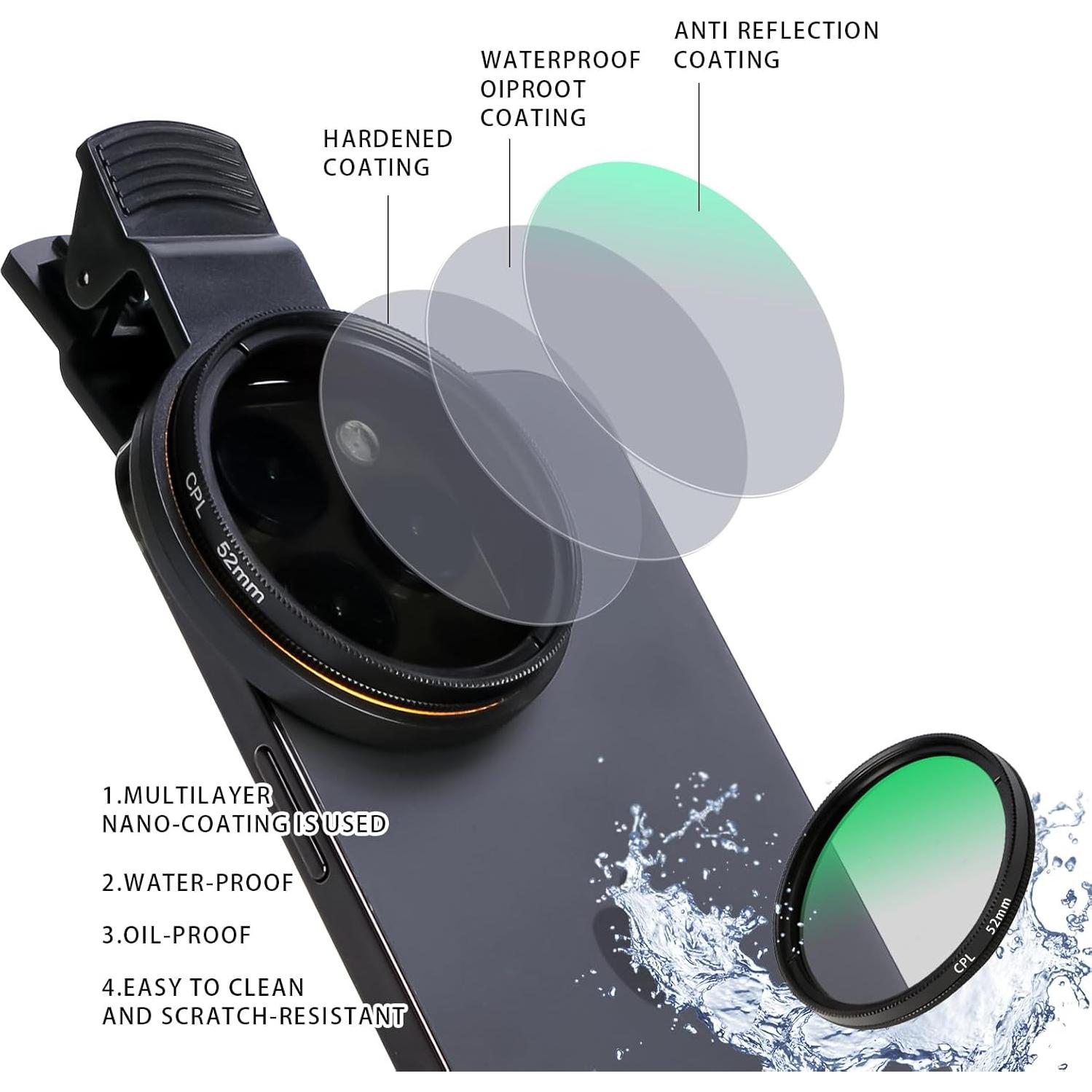 Filtro Polarizador Circular 52mm Boysinglens para Teléfonos