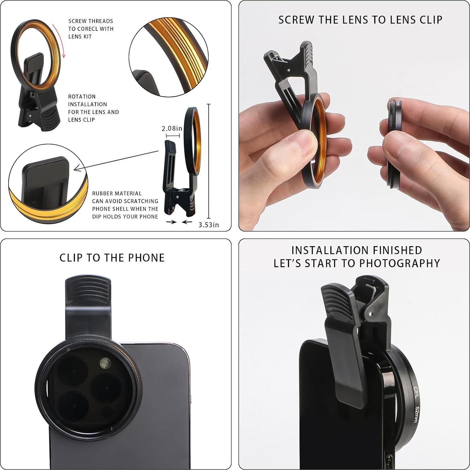 Filtro Polarizador Circular 52mm Boysinglens para Teléfonos