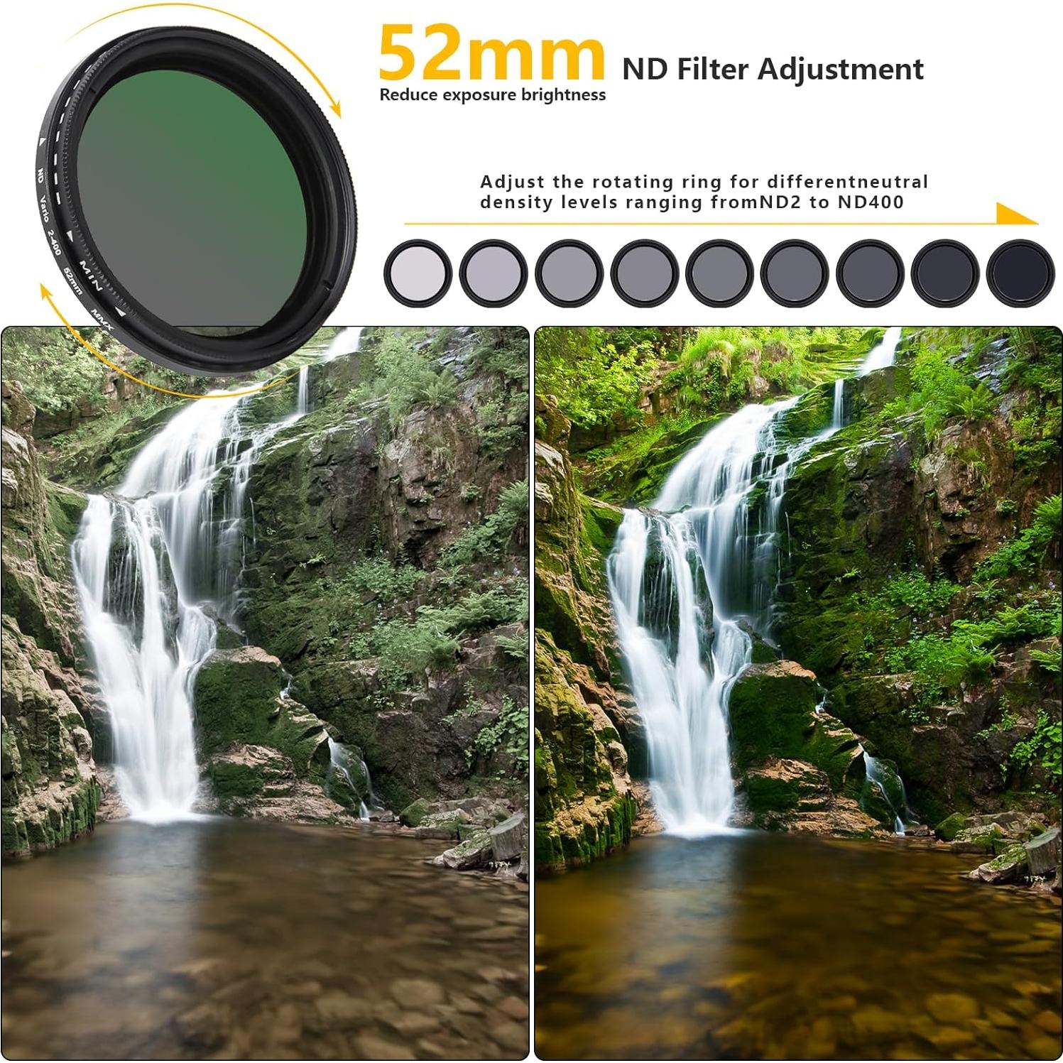 Filtro ND2-ND400 52mm Ajustable para Teléfonos y Cámaras
