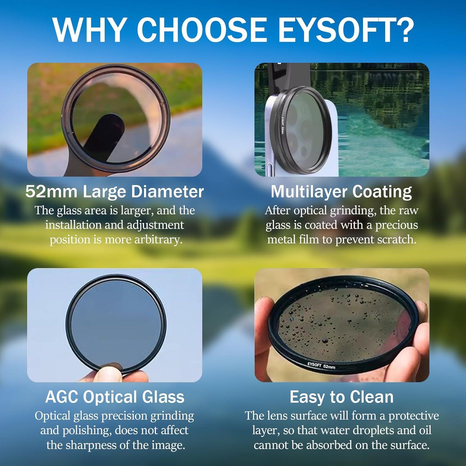 Filtro Polarizador Circular 52mm EYSOFT para Smartphone