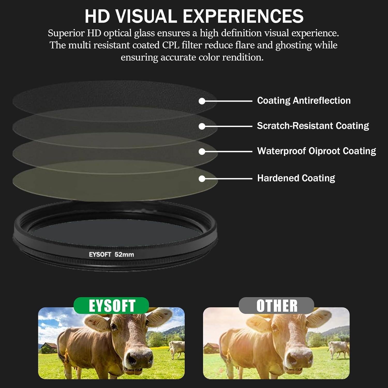 Filtro Polarizador Circular 52mm EYSOFT para Smartphone