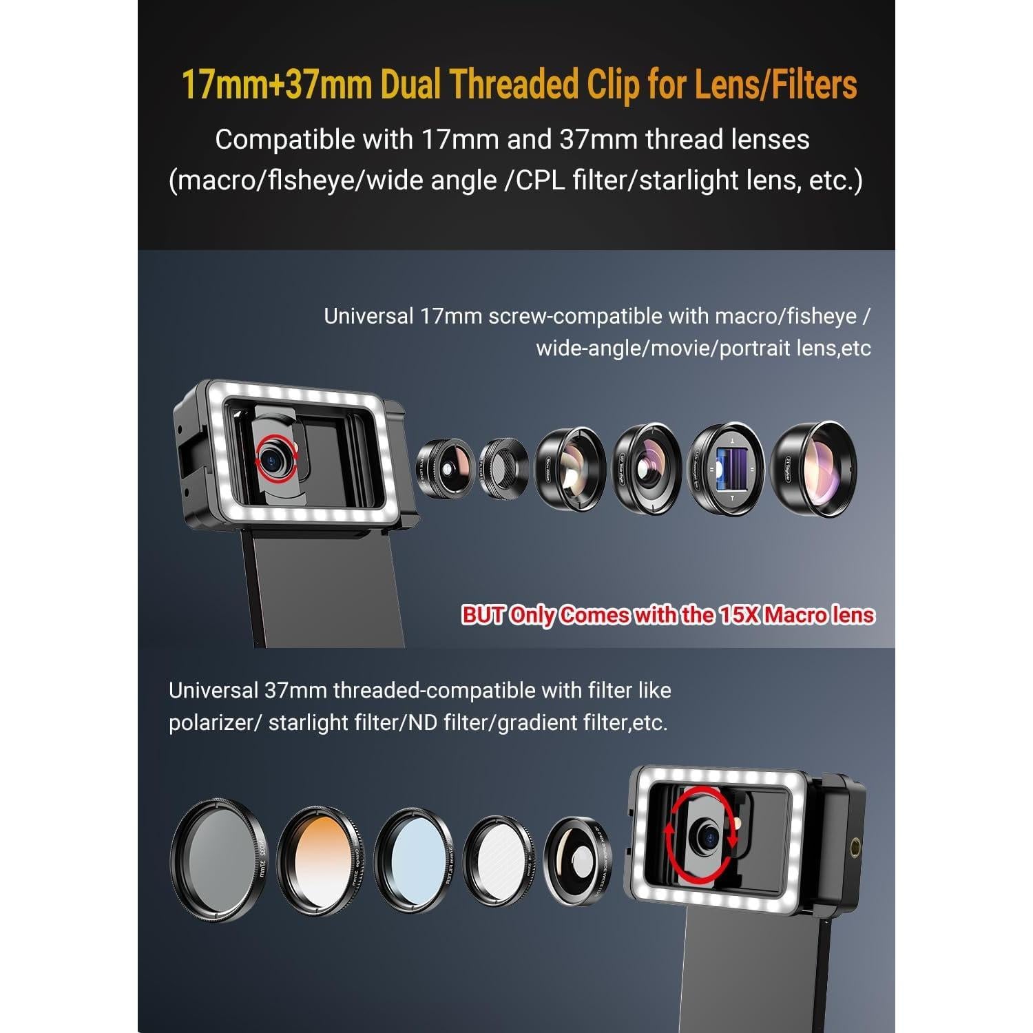 Lente Macro APEXEL 15X con Luz LED para Smartphones