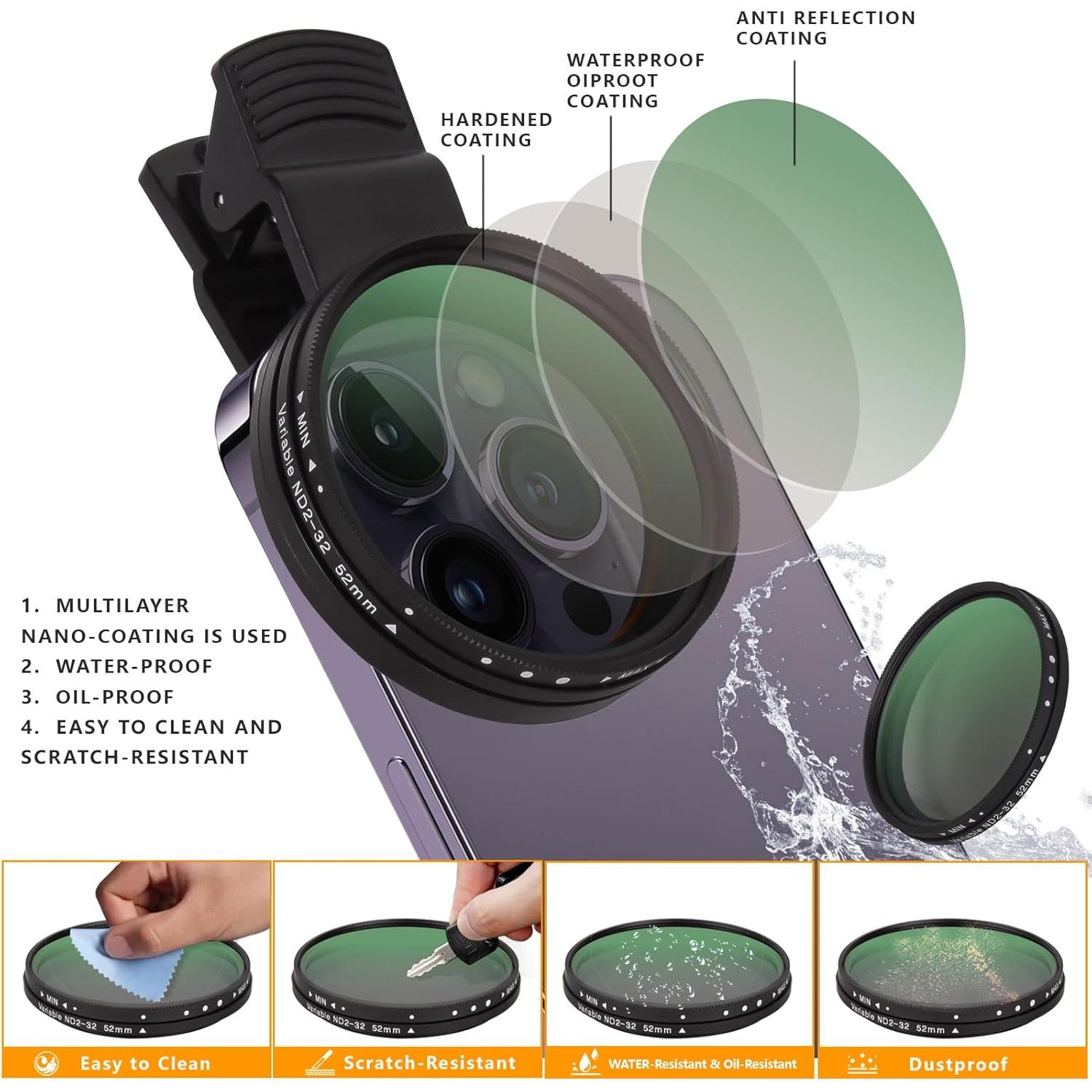 Filtro ND Variable Boysinglens 52MM ND2-32 para Teléfonos