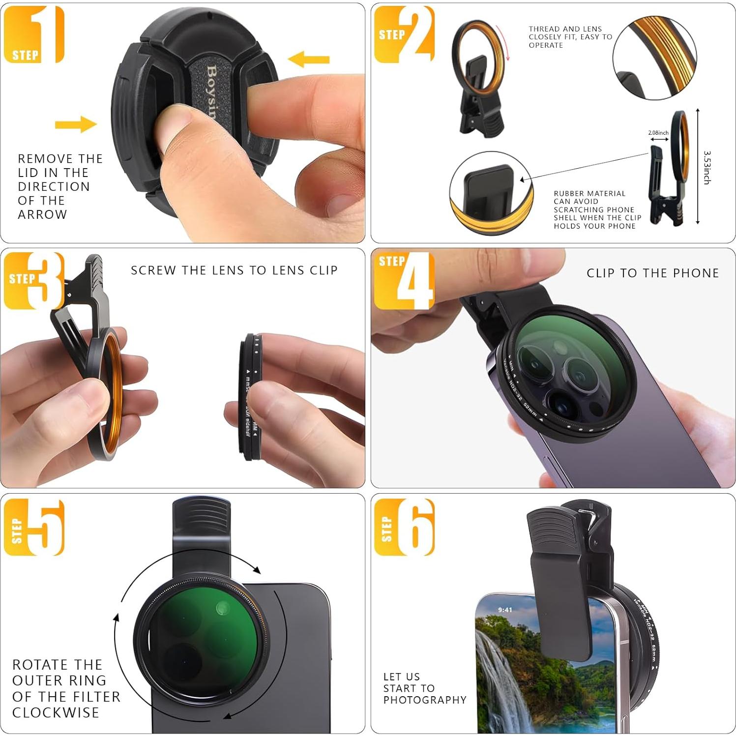 Filtro ND Variable Boysinglens 52MM ND2-32 para Teléfonos