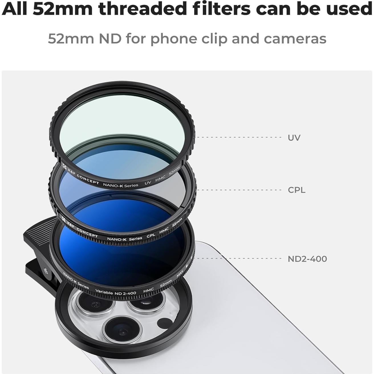 Filtro ND2-400 K&F Concept 52mm Clip-on para Teléfono