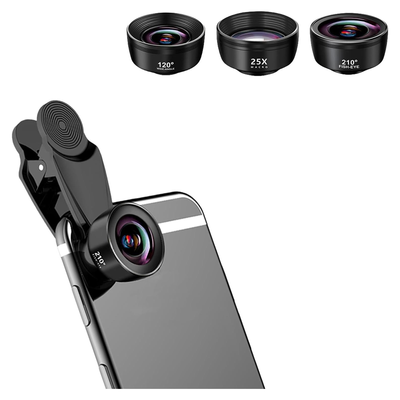 Kit de Lentes 3-en-1 Kakotopa para Smartphone - Ojo de Pez, Gran Angular y Macro
