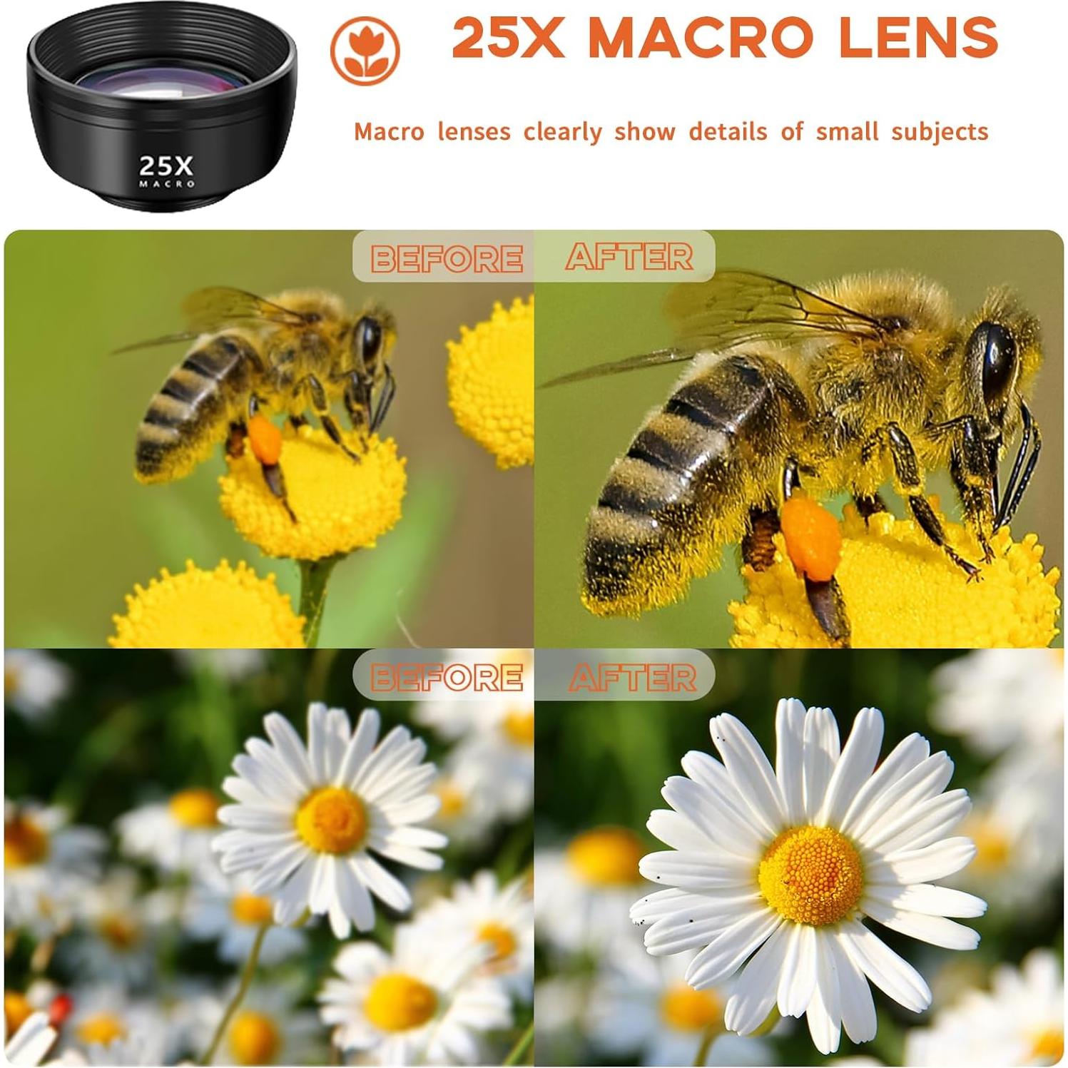 Kit de Lentes 3-en-1 Kakotopa para Smartphone - Ojo de Pez, Gran Angular y Macro