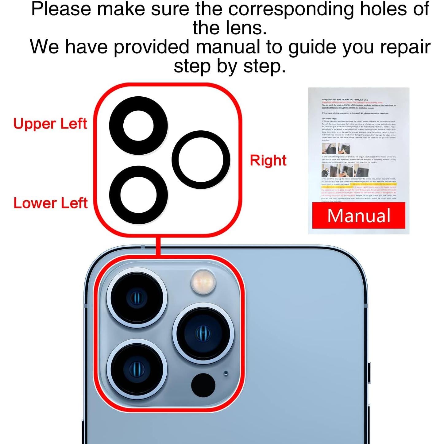 Cristal de Lente de Cámara Trasera ASDAWN para iPhone 13 Pro/Max