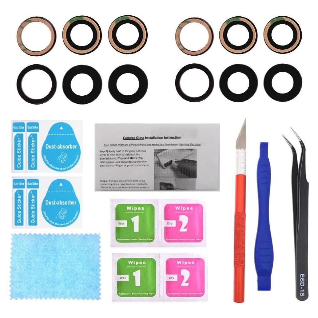 Kit 2 Sets Lente de Cámara Trasera Vidrio Negro para iPhone 11 Pro/Max