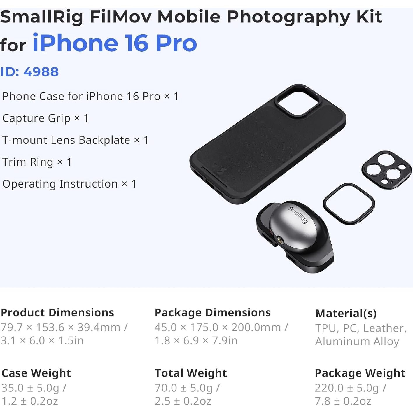 Funda de Fotografía Ligera SmallRig 4988 para iPhone 16 Pro