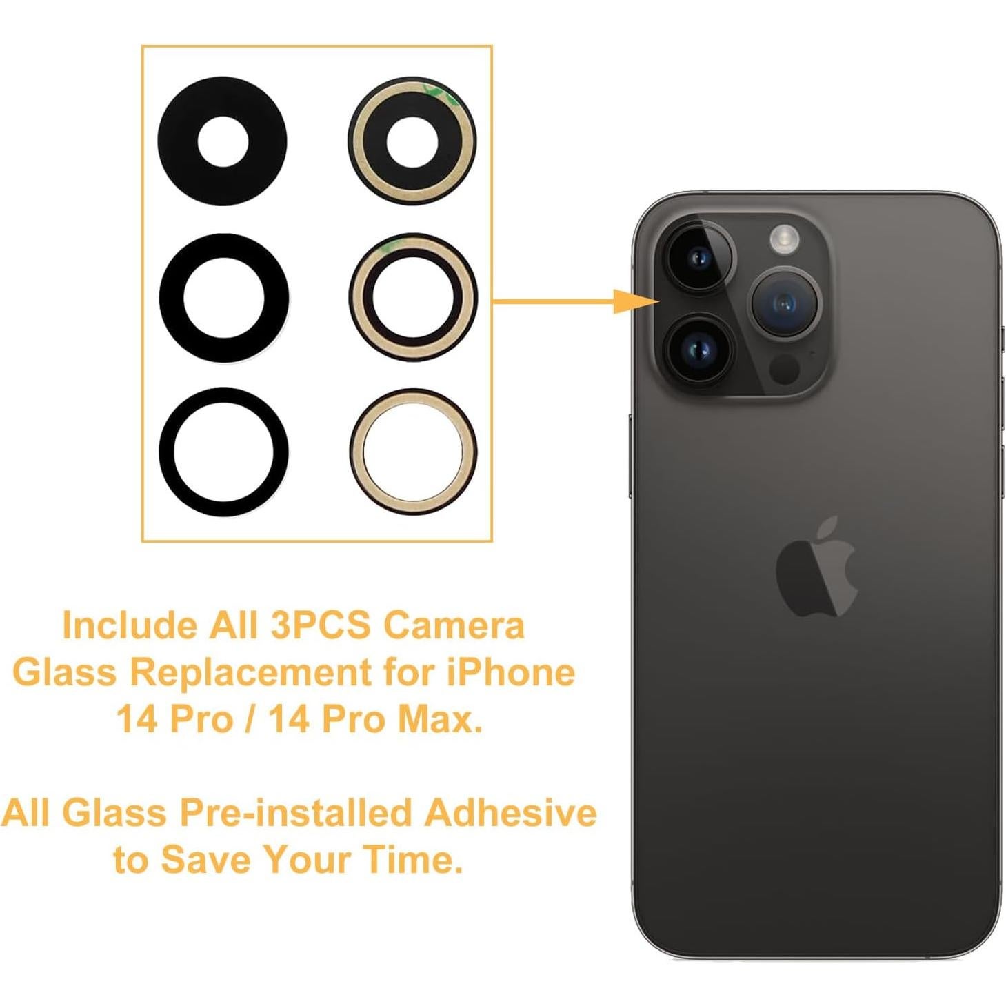 Reemplazo Lente de Cámara Cristal Zafiro iPhone 14 Pro/Max