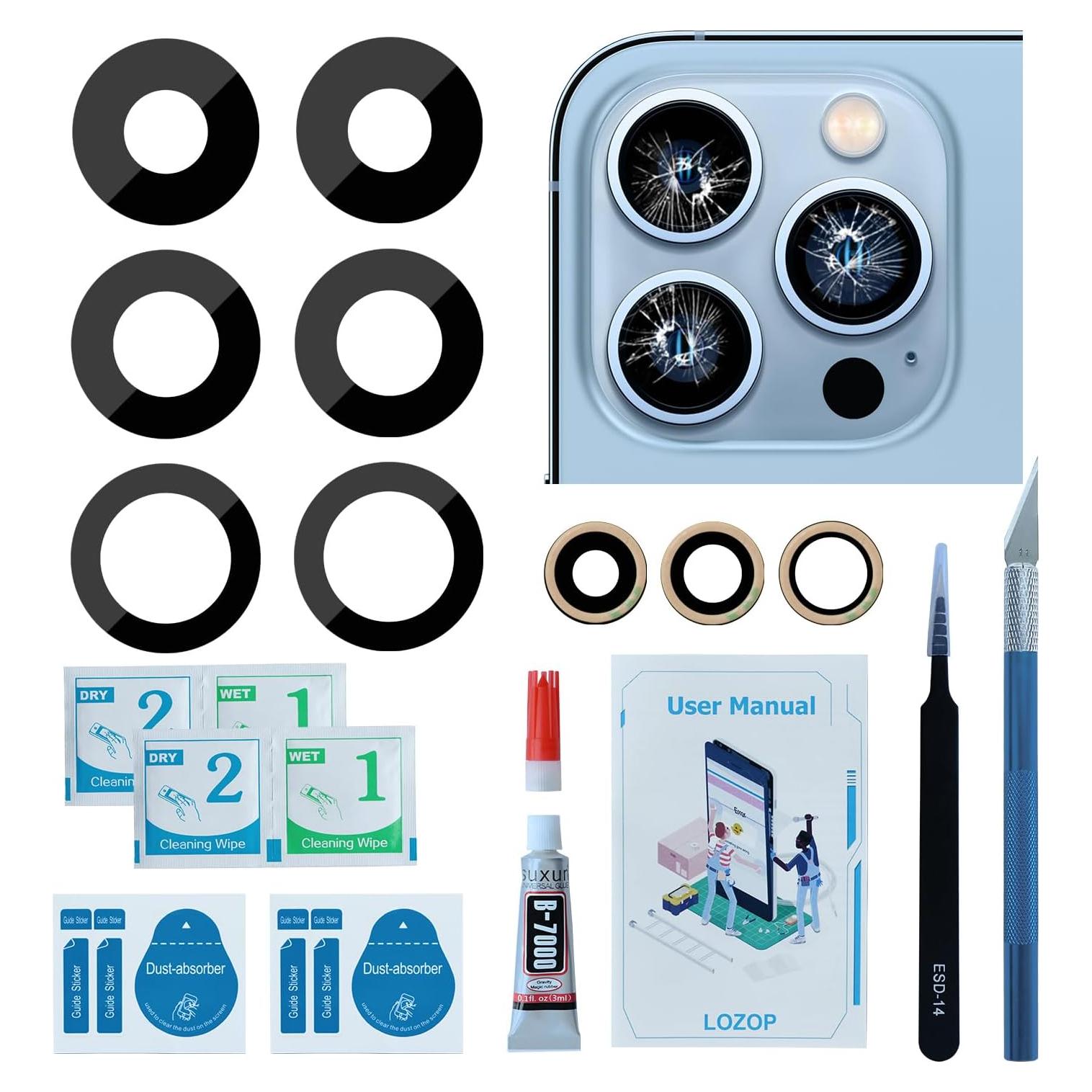 2 Juegos Cristal Lente Cámara Trasera iPhone 13 Pro/Pro Max