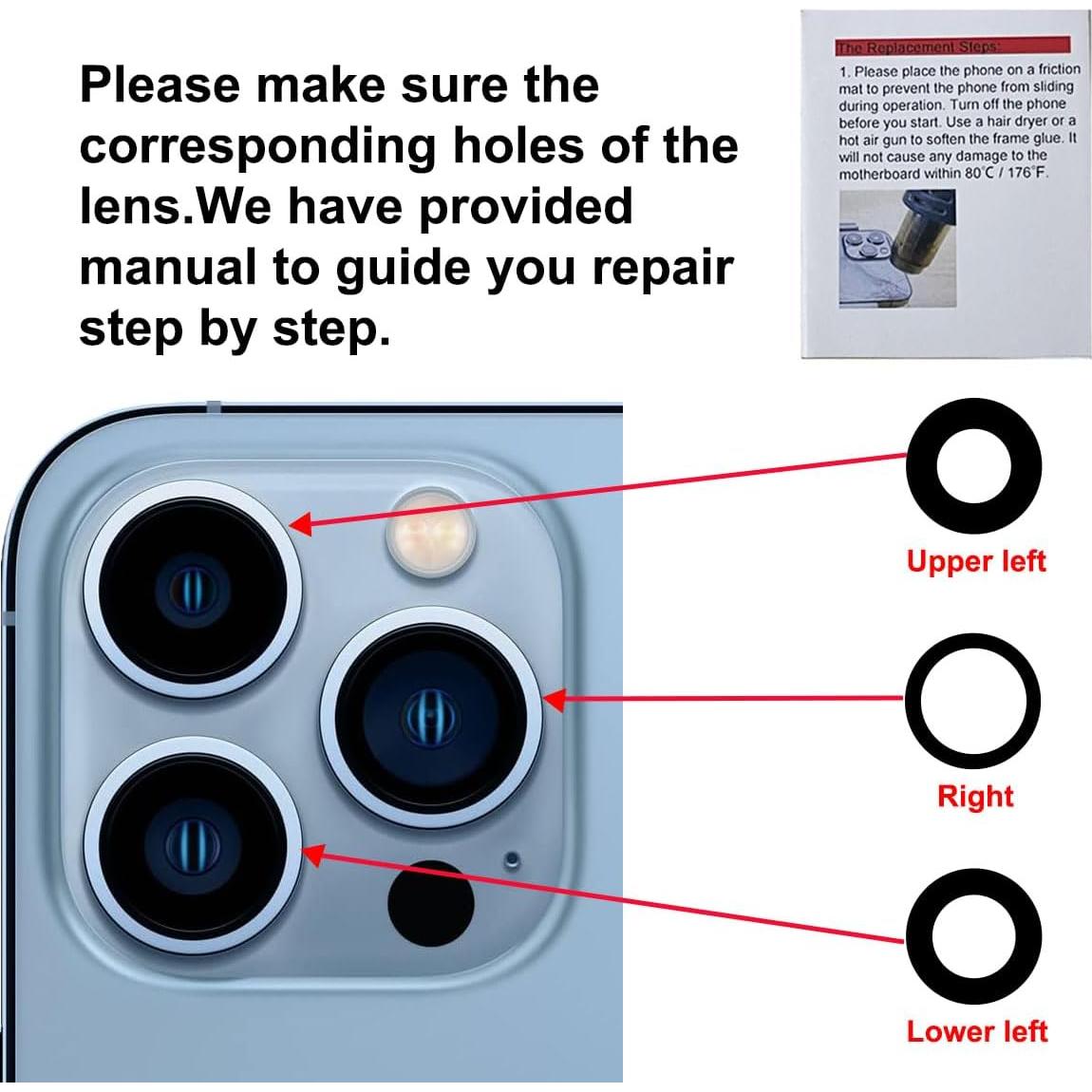 Juego de Reemplazo de Cristal de Lente para iPhone 13 Pro/Max