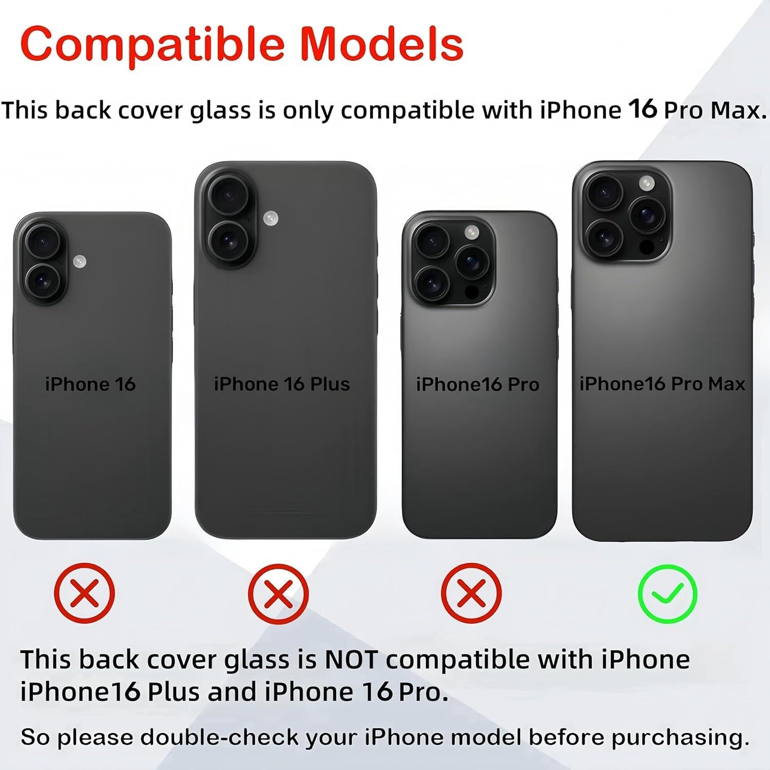 Reemplazo Cristal Trasero LNONLS para iPhone 16 Pro Max