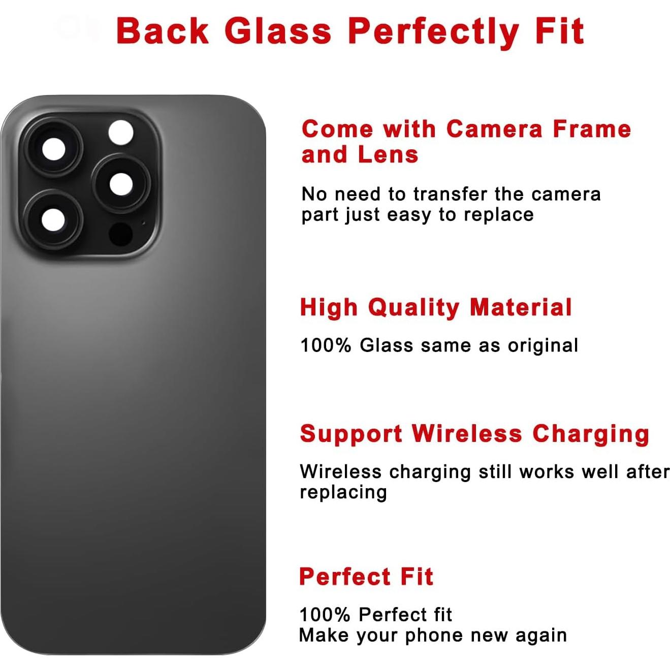 Reemplazo Cristal Trasero iPhone 16 Pro Titanio Negro + Kit Herramientas