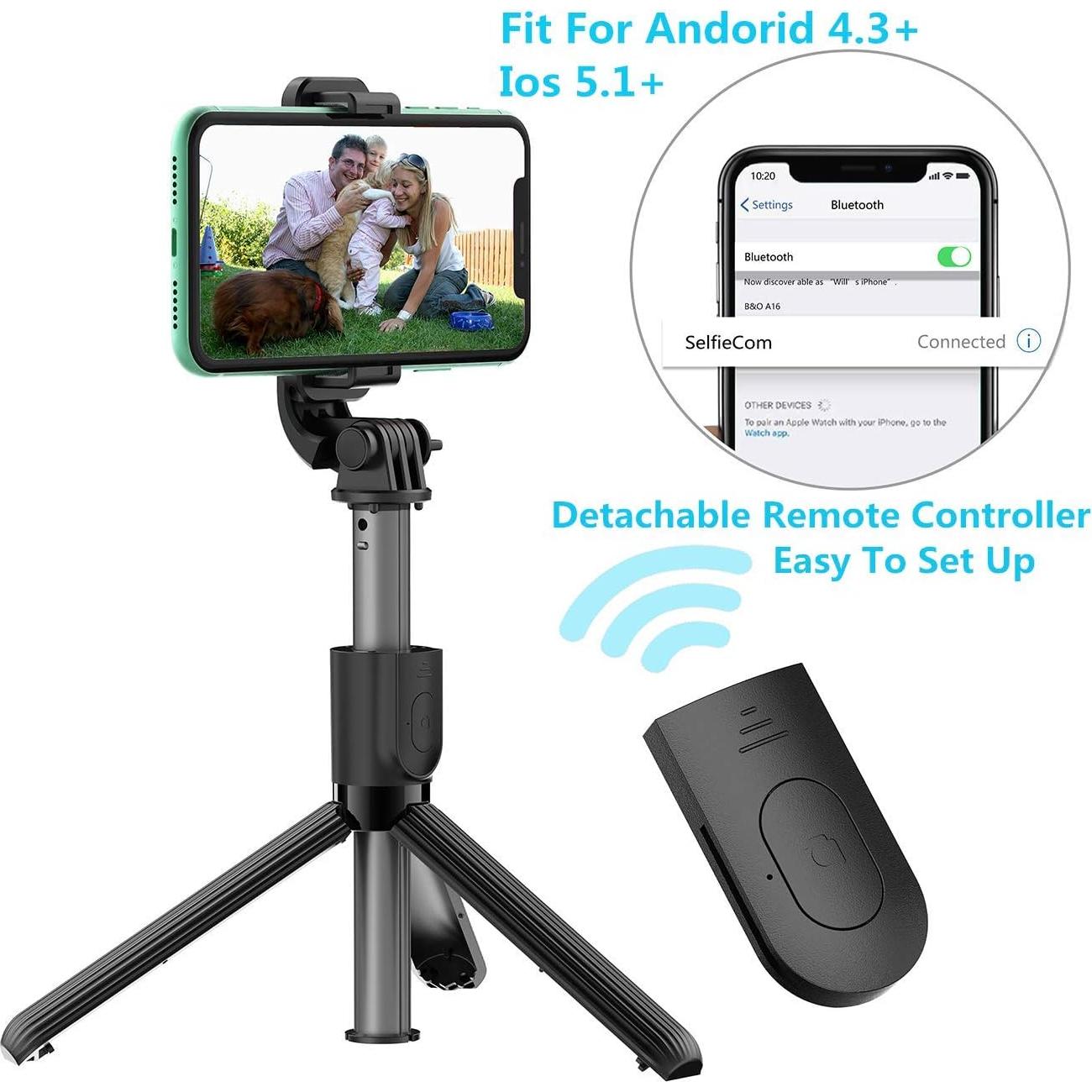 Trípode de Selfie Allllllon 3 en 1 Extensible 82 cm Negro