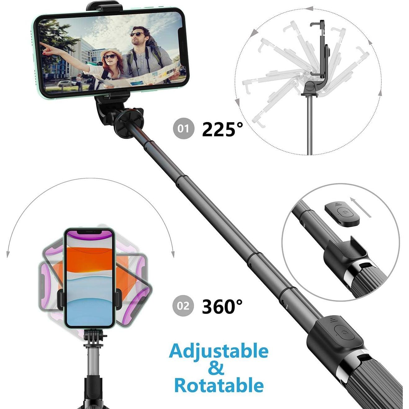 Trípode de Selfie Allllllon 3 en 1 Extensible 82 cm Negro
