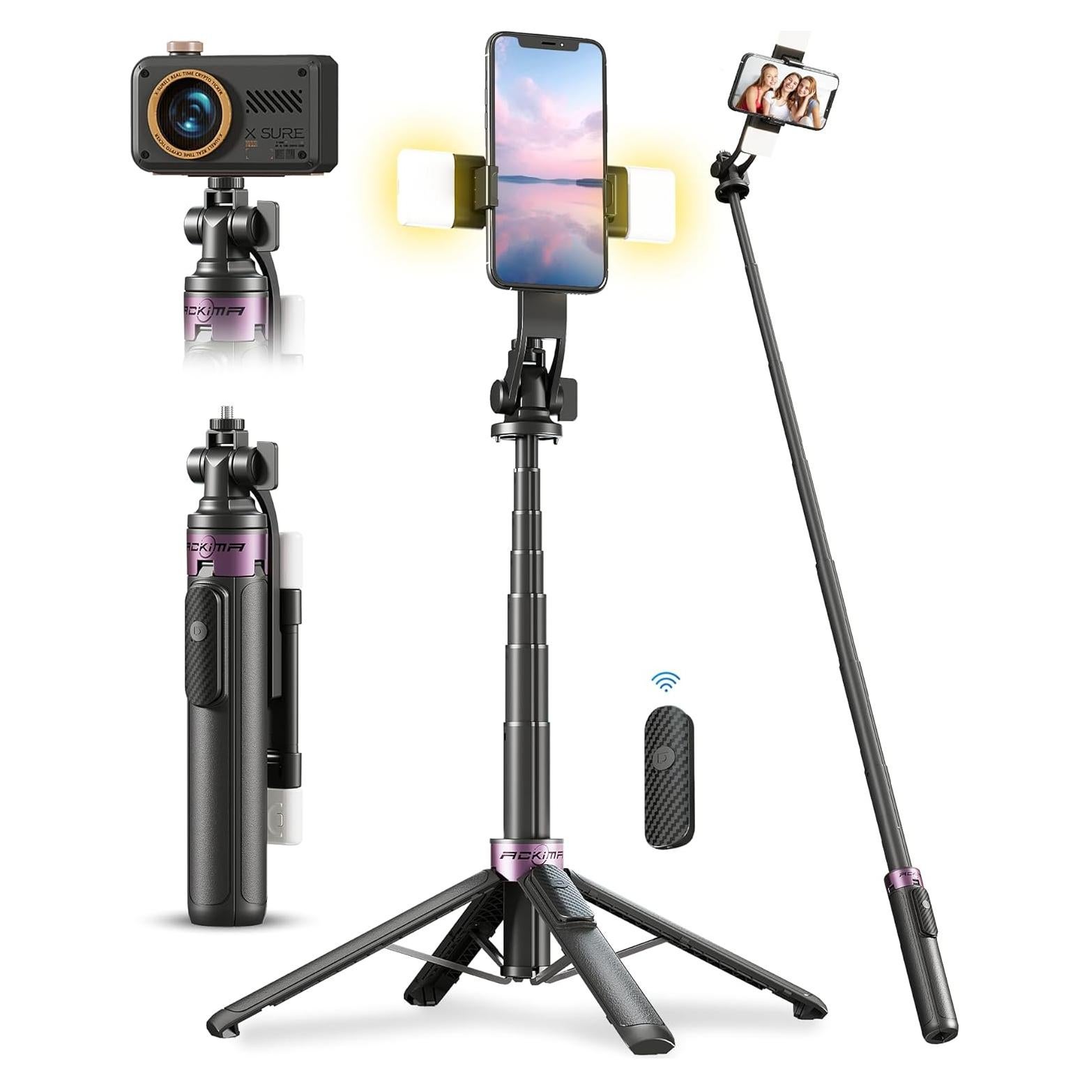 Trípode para Selfie ACKIMA U69P con Luz y Control Remoto