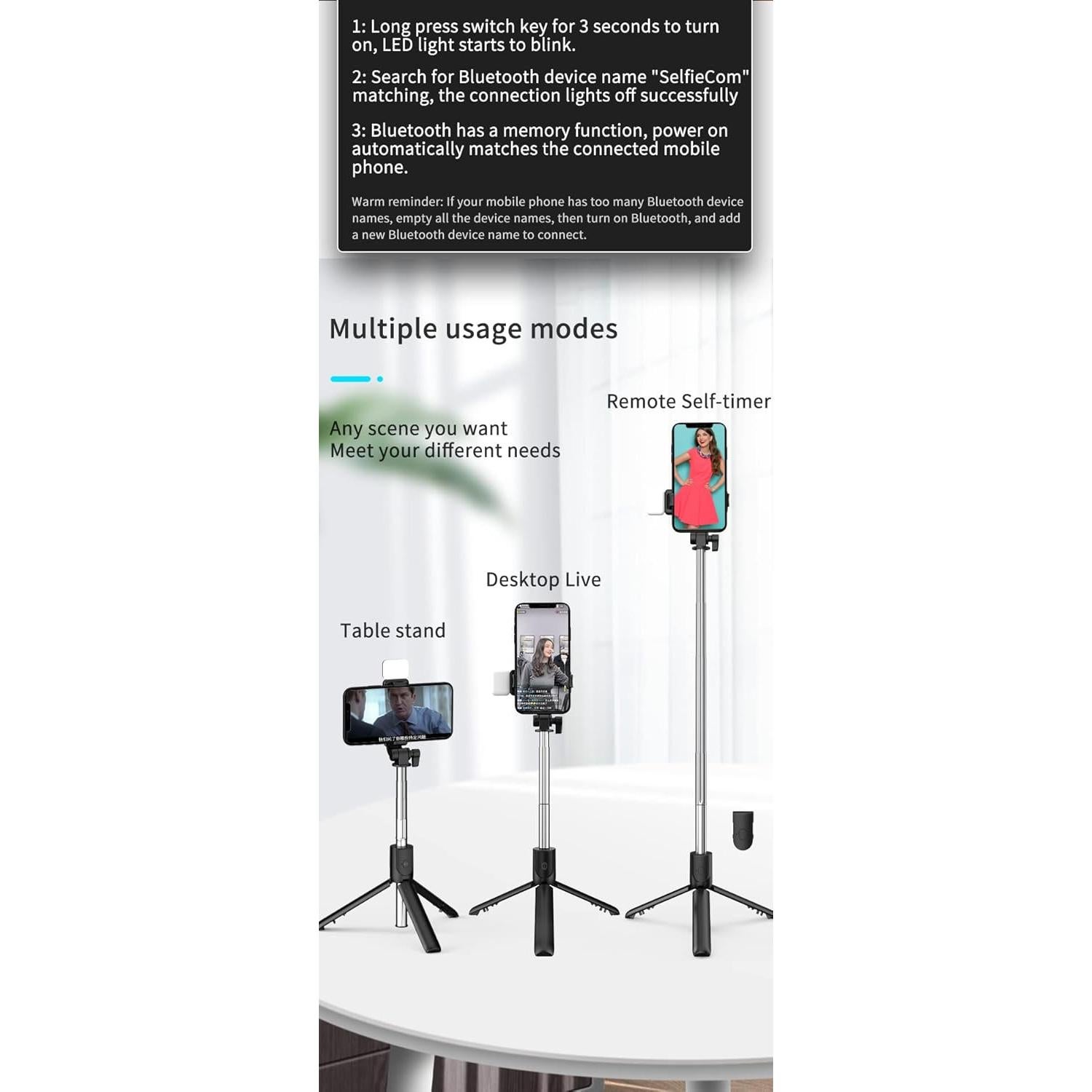 Bastón Selfie Trípode Tianle 4 en 1 con Luz Verde 76.2 cm